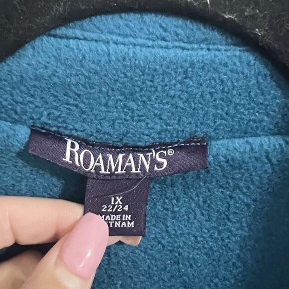 Roaman's Fleece Jacket Size 1X Teal Blue Swing Coat Button Up Mid Length Outdoor - Picture 3 of 6